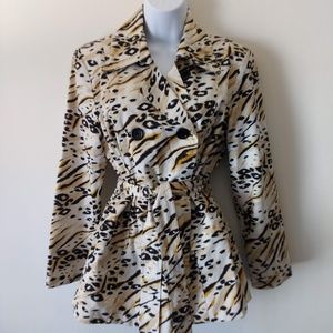 Tweeds Silk Leopard Print Trench Coat size L